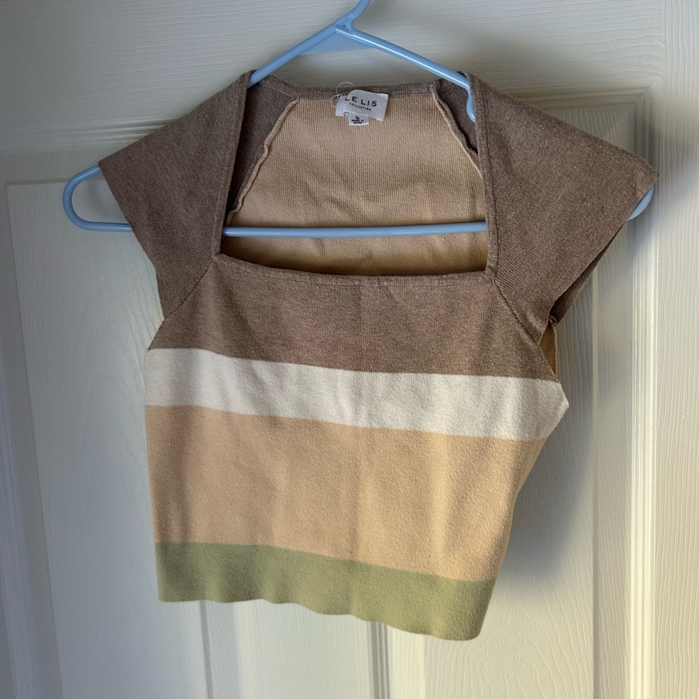 Le Lis Beige and Tan Knit Top